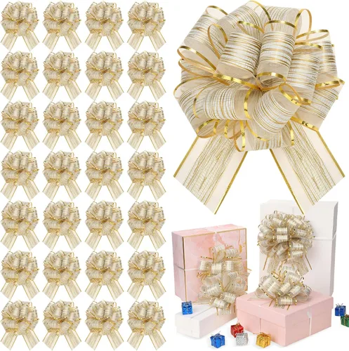 Miniatura 8 de Juexica 30 piezas de grandes arcos navideños tirados para envolver regalos, arco de cinta impermeable de 15 cm para cajas de regalo de San Valentín