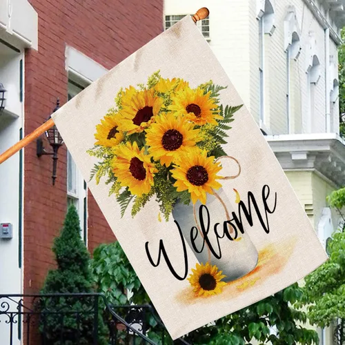 Miniatura 2 de Hexagram Bandera de verano para casa, bandera de jardín de bienvenida de girasol de 28 x 40 pulgadas, banderas de arpillera de temporada al aire