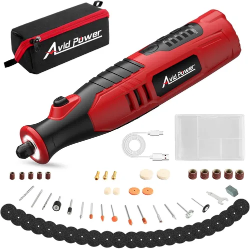 Miniatura 10 de AVID POWER Herramienta rotativa inalámbrica de 2.0 Ah 8V, herramienta giratoria recargable, 4 luces LED delanteras, 5 velocidades, 60 accesorios Gris