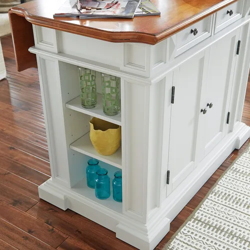 Miniatura 5 de Homestyles Americana - Isla de cocina con parte superior de madera y hoja desplegable, barra de desayuno, almacenamiento con cajones y estantes
