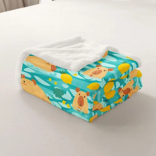Miniatura 5 de Manfei Capybara - Manta de cama de roedores de América del Sur para niños y niñas, decoración de habitación, bonita manta naranja animal para sofá