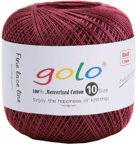 Miniatura 28 de Golo - Bolas de hilo para crochet de algodón tamaño 10, color algodón para crochet D-Fresa D078-fresa