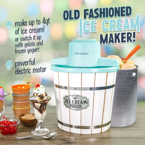 Miniatura 2 de Nostalgia Máquina Eléctrica de Helados – Estilo Salón, Máquina de Helado Suave a la Antigua Hace Yogur Congelado o Gelato en Minutos - Divertido