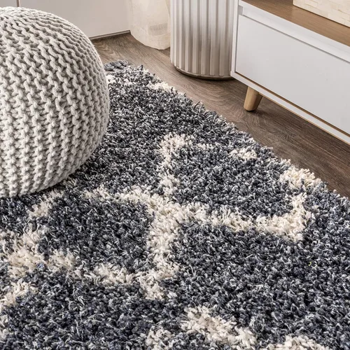 Miniatura 7 de Eyely RCM102A-28 Mercer SHAG - Alfombra de pasillo para interiores con borlas, marroquí, tribal, geométrica, enrejado, contemporánea; bohemio, Azul