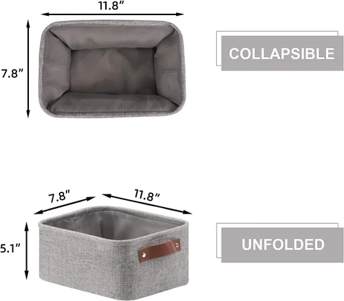 Miniatura 6 de HNZIGE Cestas organizadoras grandes de tela (3 unidades), canastas decorativas plegables con asas de cuero (crema, 15 x 11 x 9.5 pulgadas)