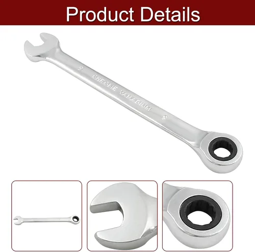 Miniatura 4 de Jiozermi Llave combinada de trinquete de 0.354 in, llave de trinquete métrica de 72 dientes SAE 12 puntos de trinquete de caja terminada herramientas