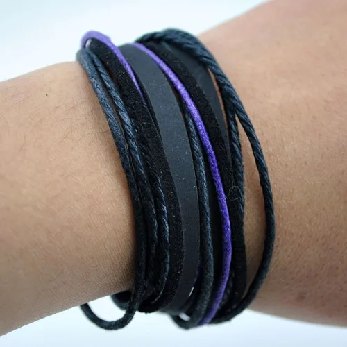 Miniatura 4 de Pulsera de piel auténtica para hombre y mujer, multicapa, ajustable, con cuerda multicolor