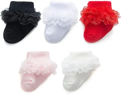 Calcetines para bebé niña con ojales, calcetines de encaje triple con volantes, calcetines con puño retorcido, 2/3/5 pares, calcetines de tobillo de
