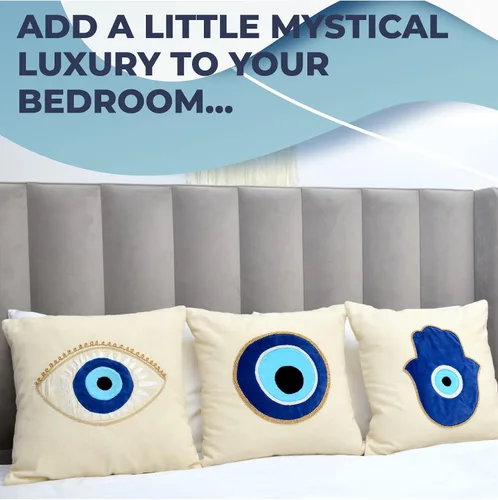 Miniatura 5 de WALBROOK Funda de almohada de mal de ojo bohemio Hamsa de 18 x 18 pulgadas, fundas de almohada decorativas, decoración de ojo azul, almohadas azules