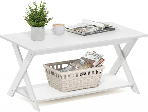 Miniatura 8 de Furinno – Mesa de café moderna y simplista, mesa de café rectangular moderna con patas en X, mesa auxiliar entrelazada, para sala de estar, Pino