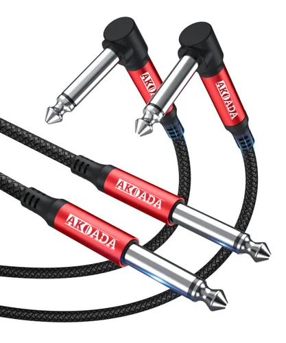 AkoaDa Cable de guitarra de 1/4 de 20 pies, paquete de 2 unidades, cable TS para guitarra eléctrica de ángulo recto compatible con guitarra, bajo,