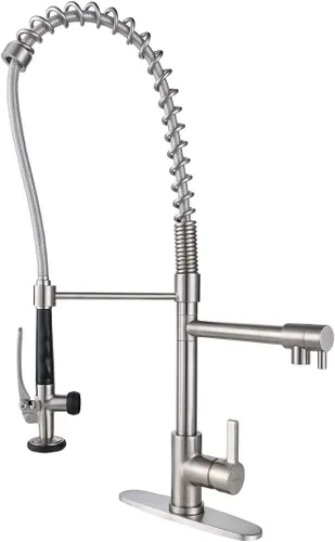 WOWOW - Grifo de cocina comercial con pulverizador de preenjuague, grifo de fregadero de cocina comercial de latón macizo de 28 pulgadas de altura,