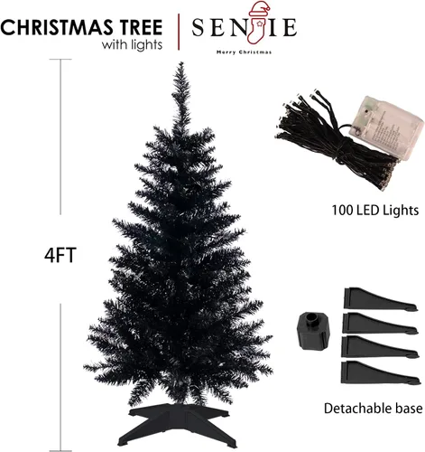 Miniatura 2 de Árbol de Navidad pequeño de 4 pies, árbol artificial mini de Navidad para decoración de Navidad y Halloween, árbol de Navidad artificial en negro