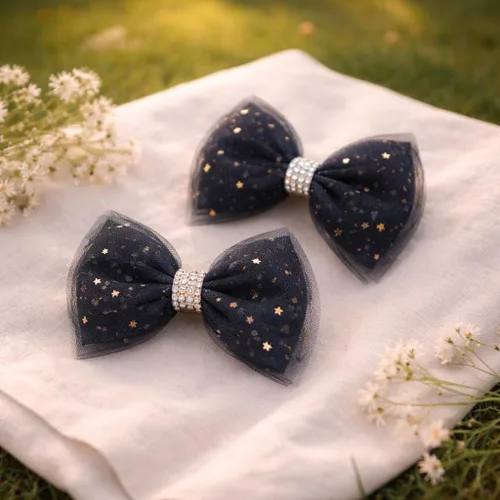 Miniatura 2 de lazos elegantes para niña 2 piezas, color negro, cinta de grosgrin y tul brillante, tamaño pequeño de 3 pulgadas, para niñasñy adolescentes