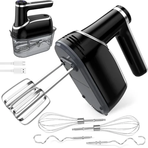 Miniatura 11 de Batidora de mano inalámbrica, mezcladora eléctrica de mano con pantalla digital de 7 velocidades recargable con 6 accesorios de acero inoxidable
