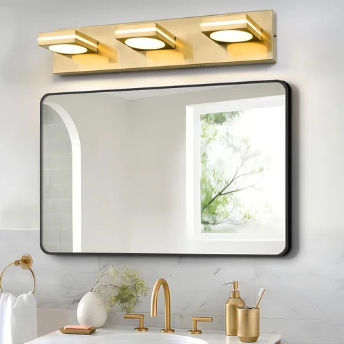 Miniatura 6 de OKELI Lámpara LED de tocador de baño de 3 luces, accesorios de iluminación de pared de baño modernos dorados sobre espejo (3CCT, 3000K-6000K)