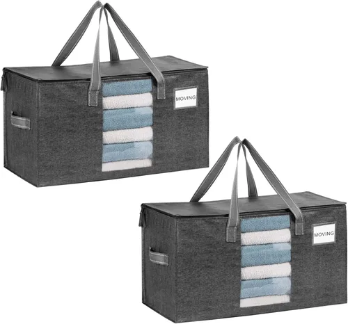 Miniatura 43 de VENO Paquete de 4 bolsas de mudanza resistentes, bolsas de almacenamiento de ropa y edredón con ventana transparente, suministros de embalaje