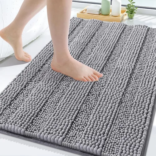 Miniatura 25 de Grandaily Alfombras de baño de felpilla a rayas de 24 x 16 pulgadas, extra gruesas y suaves, absorbentes, parte trasera de goma, alfombra de ducha