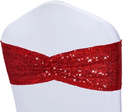 Miniatura 13 de Poise3EHome Bandas de silla de lentejuelas negras, bandas para sillas plegables para decoraciones de boda, ceremonia, banquete, 10