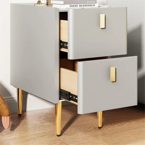 Miniatura 3 de Mesita de noche moderna de madera maciza con almacenamiento de 2 cajones, parte superior de mármol, práctica mesa auxiliar auxiliar para dormitorio