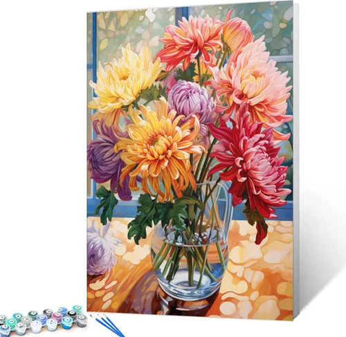Miniatura 13 de Tucocoo Pintura por números con flores de lirio azul en una jarra de vidrio DIY en lienzo con pinceles, pinturas acrílicas, pintura de grafiti por