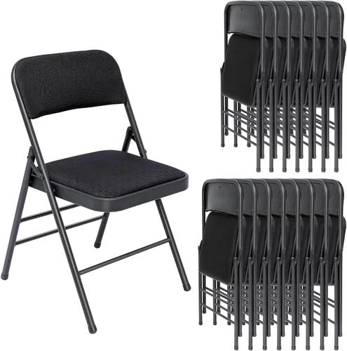 Miniatura 17 de Juego de 4 sillas plegables de tela con cojín acolchado y respaldo, asiento plegable para interiores y exteriores con marco de acero para el hogar