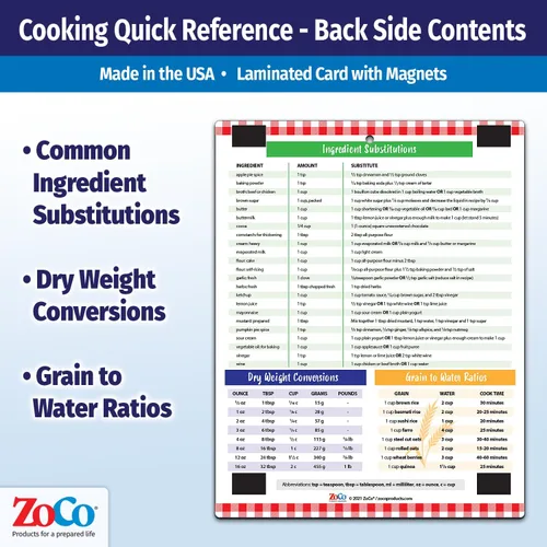 Miniatura 3 de ZOCO – Imán de conversión de cocina – Temperatura de horno, alimentos y carne, sustitución de ingredientes de cocina, tabla de conversiones