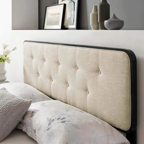 Miniatura 12 de Modway Collins Cabecero tapizado de tela y madera para cama individual en color nogal beige
