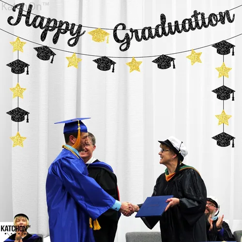 Miniatura 6 de KatchOn, Cartel de feliz graduación con purpurina, sin bricolaje, pre-encordado, decoraciones de graduación 2026, decoraciones de gorra