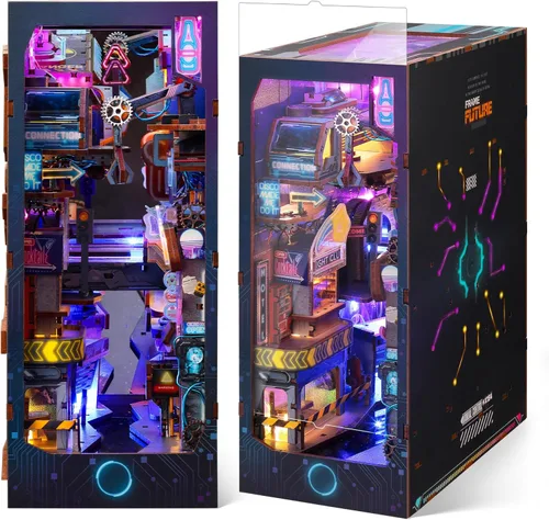 Miniatura 7 de FUNPOLA Kit de rompecabezas de madera 3D para rincón de lectura, estante con mapa estelar de astrología con luces LED, decoración