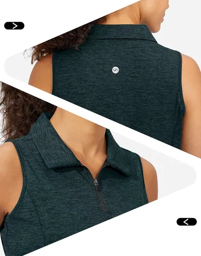 Miniatura 4 de Viodia Camiseta de golf sin mangas para mujer, con cremallera, de secado rápido, camisetas polo para mujer, ropa de golf