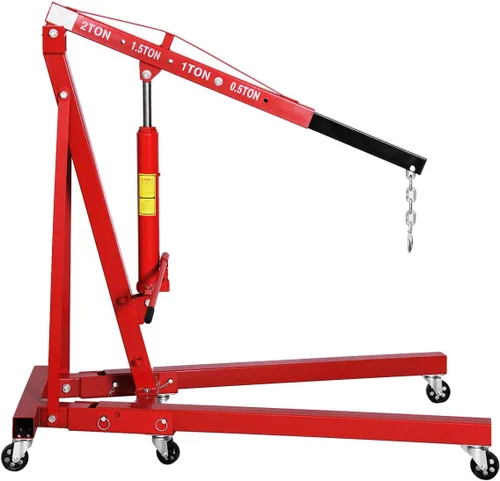 Miniatura 10 de Goplus - Grúa plegable para motor con capacidad para 2 toneladas, plataforma elevadora, para taller, de acero resistente y 6 ruedas de hierro