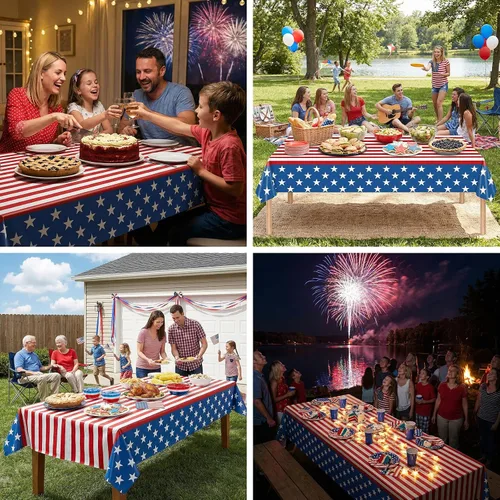 Miniatura 6 de BokingOne 3-Pack 54"x108" American Flag Plastic Tablecloth – Stars & Stripes Design, Disposable for 4th of July, Independence Day, Memorial Day, Rojo