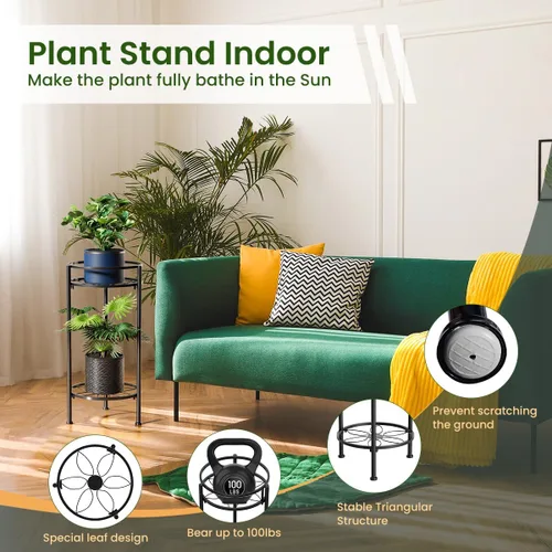 Miniatura 3 de H HOMEXIN Soporte para Plantas de Interior, Soporte de Metal Alto para Plantas de 2 Niveles 23.4" Soporte para Múltiples Plantas, Estante de Flores