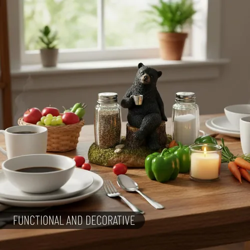Miniatura 6 de Pine Ridge Juego de salero y pimentero de oso de café, dos cocteleras de vidrio, soporte para fogata para especias y condimentos, para cocina