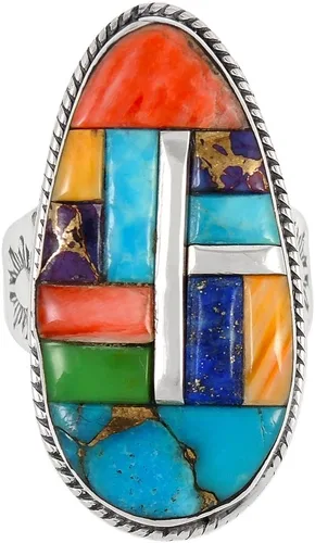 Miniatura 3 de Anillo de plata de ley con piedras preciosas y turquesa (SELECCIONAR color)