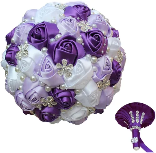 Miniatura 42 de Sharebeauty Ramo de novia de satén hecho a mano de 5.9 pulgadas, ramo de boda, ramo de flores artificiales, color azul claro + blanco W224