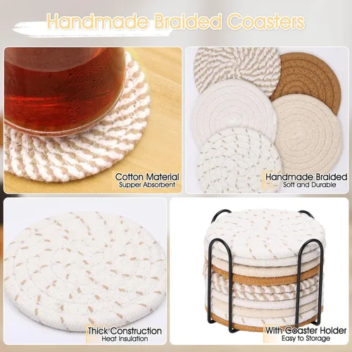 Miniatura 4 de Billbotk Juego de 10 posavasos bohemios para bebidas, juego de posavasos absorbentes para decoración del hogar, decoraciones de otoño para el hogar