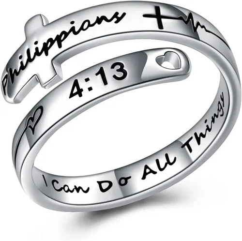 POPLYKE Faith Hope Love - Anillos cruzados de plata de ley con fe ajustables para mujeres, adolescentes, regalos de joyería inspiradores, S925,