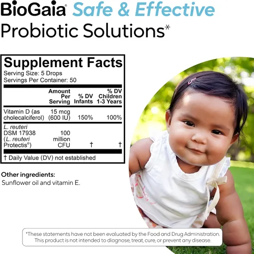 Miniatura 8 de BioGaia Immune Active Gotas probióticas para bebés + Vitamina D para bebés y niños pequeños de 0 a 36 meses Apoya la salud digestiva e inmune