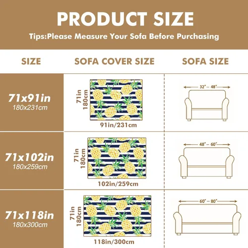 Miniatura 7 de Funda de sofá con estampado de piña a rayas, fundas de sofá para sillón, funda resistente a las manchas, protector universal de muebles