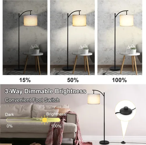 Miniatura 2 de LALISU Lámpara de pie moderna, lámpara de pie ajustable de 3 formas con pantalla de lino, altura ajustable, interruptor de pie, lámpara de lectura