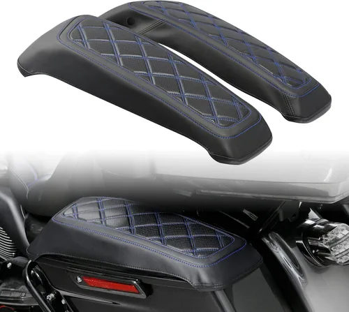 Miniatura 2 de Fundas para tapa de alforja de motocicleta, con costuras de diamante azul, para Harley Touring Modelos Road King Street Glide Road Glide Electra