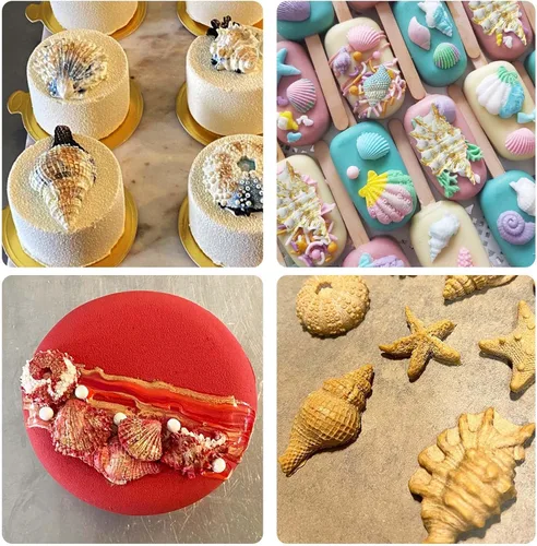 Miniatura 8 de Molde de silicona para fondant de concha, 3 paquetes de moldes grandes para hornear chocolate para decoración de pasteles temáticos marinos, adornos