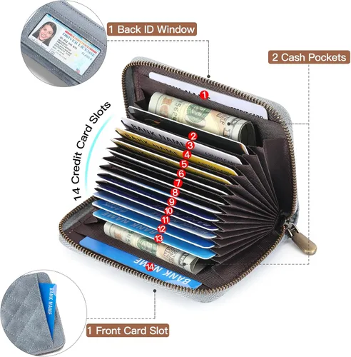 Miniatura 2 de FALAN MULE Cartera de Cuero para Tarjetas de Crédito con Bloqueo RFID Pequeña para Mujeres con Muñequera, Azul claro, Vintage