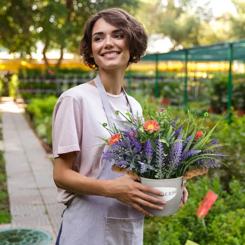 Miniatura 4 de Plantas Falsas Flores de Lavanda Morada Hierba Falsa con Maceta Decoraciones de Fiesta 10" de Alto Planta Artificial Estética para Hogar Oficina