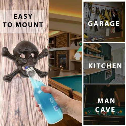 Miniatura 4 de Treasure Gurus Metal Wall Mount Skull Crossbones Cerveza Soda Pop Botella Cap Opener Par Pub Decor