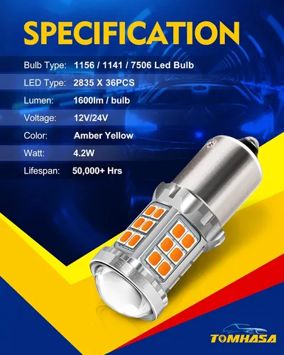 Miniatura 6 de Bombilla LED 1156 Ámbar 1156, focos LED de señal de giro, bombilla LED 1141 Ámbar, bombillas LED 7506 1003 P21W BA15S 1156, lámpara de repuesto