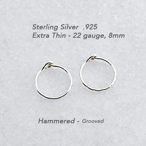 Miniatura 75 de Aretes de plata de ley abiertos para cartílago, tragus, delgados, calibre 22