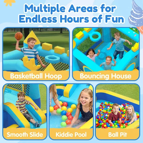 Miniatura 2 de MUKDIY - Casa inflable con piscina y tobogán, castillo de salto para parque acuático de 12 x 6.2 pies para niños, tela Oxford 840D resistente, de 3